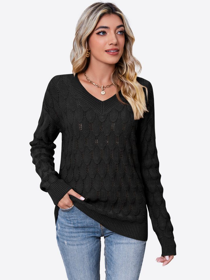 Imily Bela Sweater Damen Pullover mit V-Ausschnitt und langen Ärmeln (Packung, 1-tlg., 1per-Pack) Volltonfarbe von Imily Bela