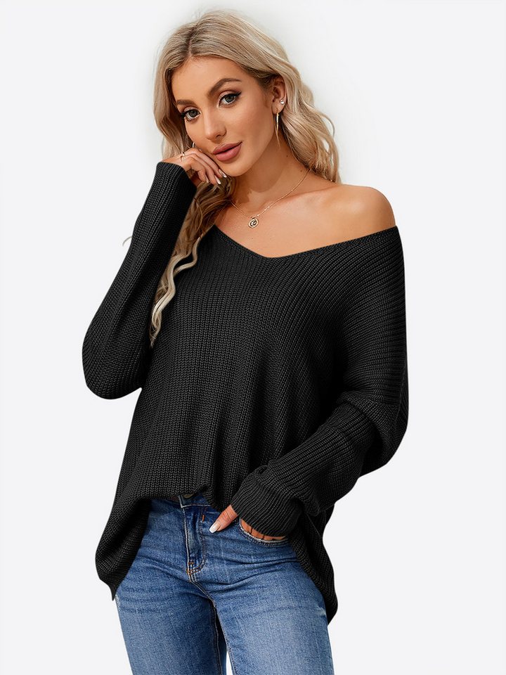 Imily Bela Sweater Damen V-Ausschnitt Langarm Oversize Pullover (Packung, 1-tlg., 1per-Pack) mit Baumwolle von Imily Bela