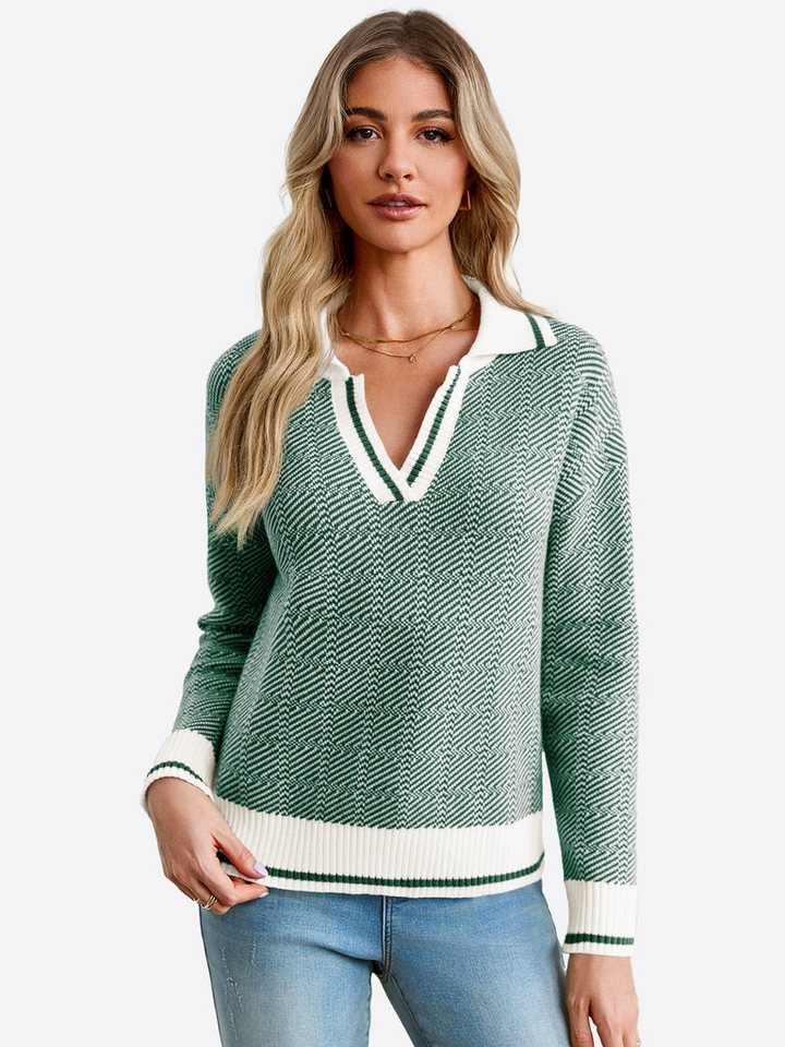 Imily Bela Sweater Lässiger Damen-Strickpullover mit V-Ausschnitt (Packung, 1-tlg., 1per-Pack) Farbblock von Imily Bela