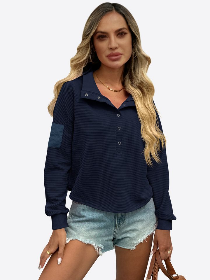 Imily Bela Sweatshirt Damen Kurzes Pullover mit Henley (Packung, 1-tlg., 1per-Pack) mit Druckknopf von Imily Bela