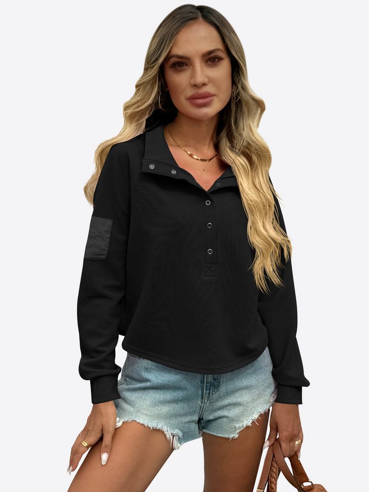 Imily Bela Sweatshirt Damen Kurzes Pullover mit Henley (Packung, 1-tlg., 1per-Pack) mit Druckknopf von Imily Bela