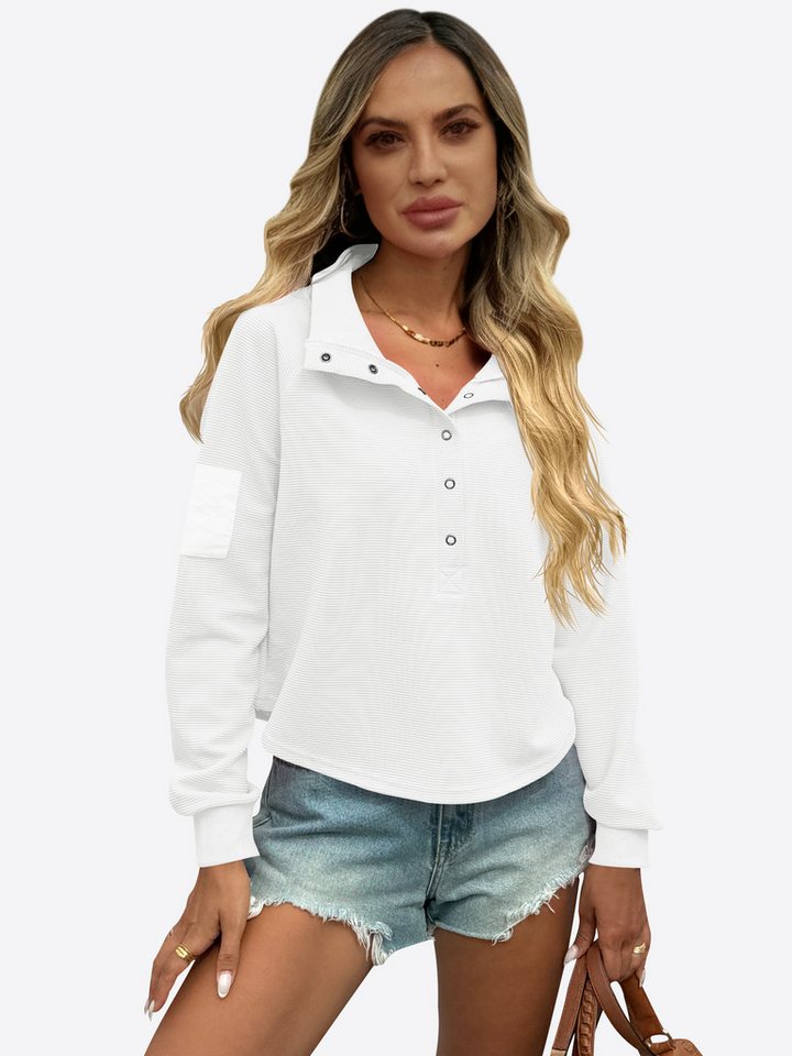 Imily Bela Sweatshirt Damen Kurzes Pullover mit Henley (Packung, 1-tlg., 1per-Pack) mit Druckknopf von Imily Bela