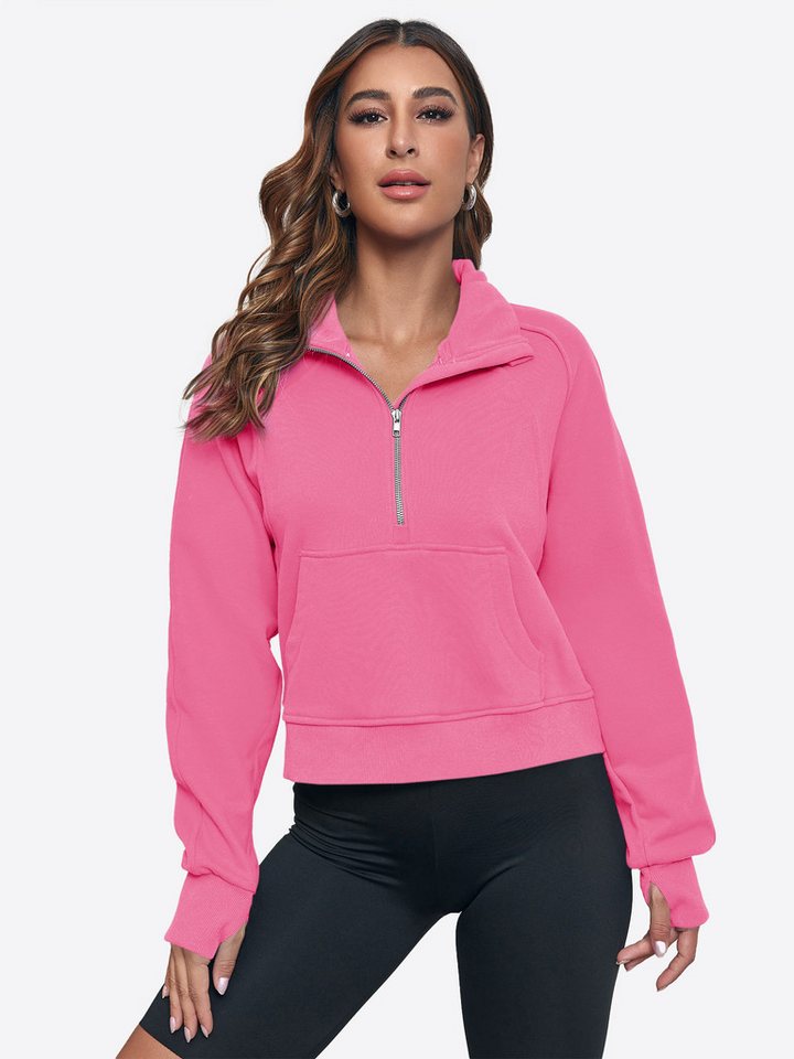Imily Bela Sweatshirt Damen Langarm Pullover mit halbem Reißverschluss (Packung, 1-tlg., 1per-Pack) Baumwolle, Kängurutasche von Imily Bela