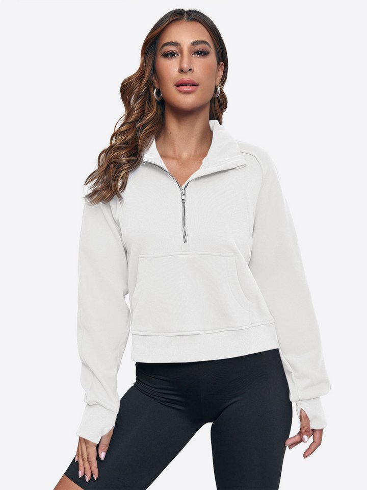 Imily Bela Sweatshirt Damen Langarm Pullover mit halbem Reißverschluss (Packung, 1-tlg., 1per-Pack) Baumwolle, Kängurutasche von Imily Bela