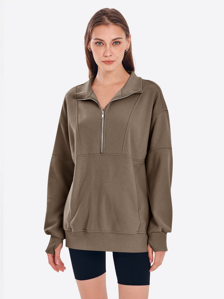 Imily Bela Sweatshirt Damen Oversize-Pullover mit halbem Reißverschluss (Packung, 1-tlg., 1per-Pack) Kängurutasche von Imily Bela