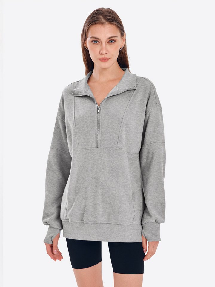 Imily Bela Sweatshirt Damen Oversize-Pullover mit halbem Reißverschluss (Packung, 1-tlg., 1per-Pack) Kängurutasche von Imily Bela