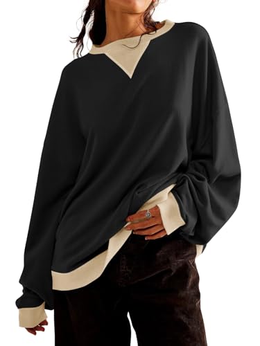 Imily Bela Sweatshirt Damen Oversized Farbblock Langarmshirt Rundhals Ohne Kapuze Pulli Casual Y2K Oberteile Schwarz.S von Imily Bela