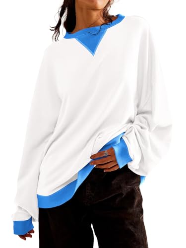 Imily Bela Sweatshirt Damen Oversized Farbblock Langarmshirt Rundhals Ohne Kapuze Pulli Casual Y2K Oberteile Weiß.XL von Imily Bela