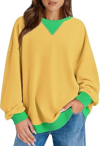 Imily Bela Sweatshirt Damen Pullover Oversized Langarmshirt Rundhals Ohne Kapuze Pulli Casual Shirt Y2K Oberteile Tops.Gelb.L von Imily Bela