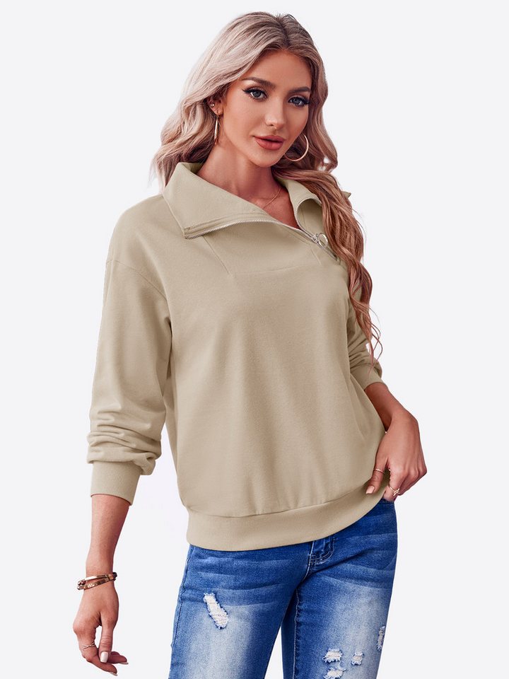 Imily Bela Sweatshirt Damen-Sweatshirt mit Rollkragen und Reißverschluss (Packung, 1-tlg., 1per-Pack) Baumwolle,Freizeit von Imily Bela
