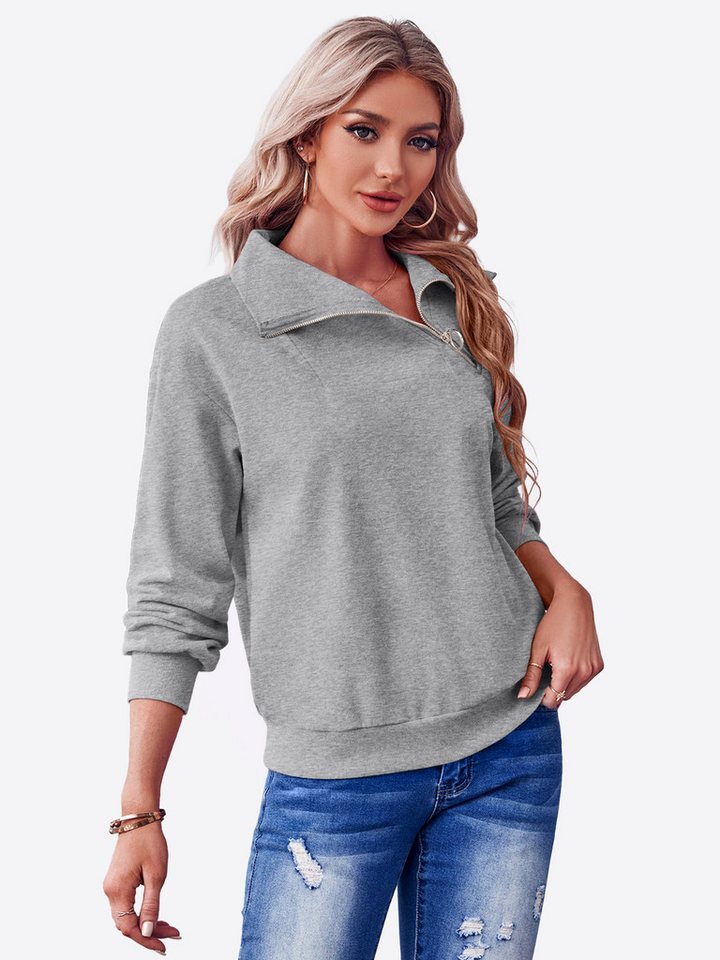 Imily Bela Sweatshirt Damen-Sweatshirt mit Rollkragen und Reißverschluss (Packung, 1-tlg., 1per-Pack) Baumwolle,Freizeit von Imily Bela