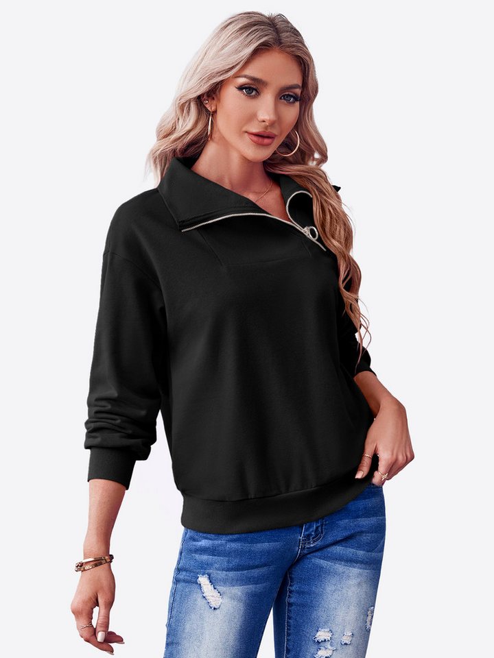 Imily Bela Sweatshirt Damen-Sweatshirt mit Rollkragen und Reißverschluss (Packung, 1-tlg., 1per-Pack) Baumwolle,Freizeit von Imily Bela