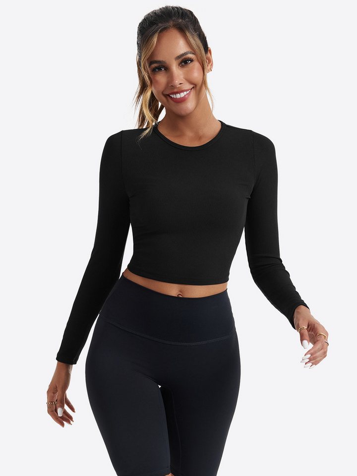 Imily Bela T-Shirt Damen Geripptes Slim Fit Sport Crop Top (Packung, 1-tlg., 1 Per-pack) Volltonfarbe von Imily Bela