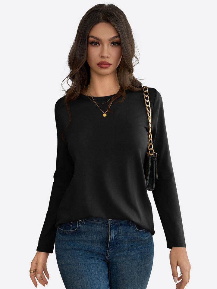 Imily Bela T-Shirt Damen Langärmliges Lässige mit Rundhal (Packung, 1-tlg., 1per-Pack) in Unifarbe von Imily Bela