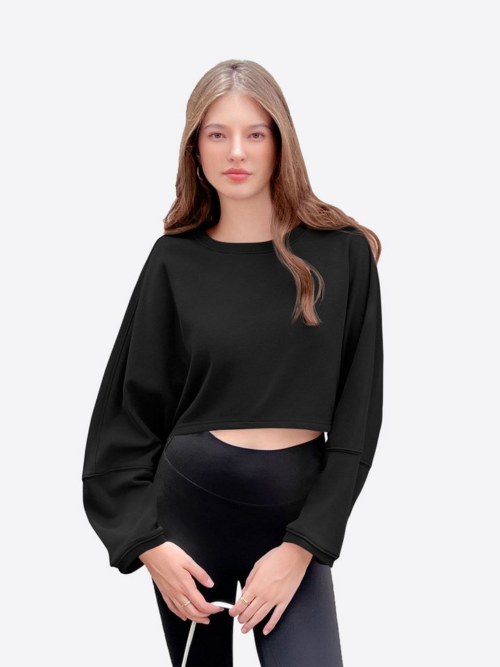 Imily Bela T-Shirt Damen Langärmliges Oversize Rundhals Kurzes Hemd (Packung, 1-tlg., 1per-Pack) Rippbündchen von Imily Bela