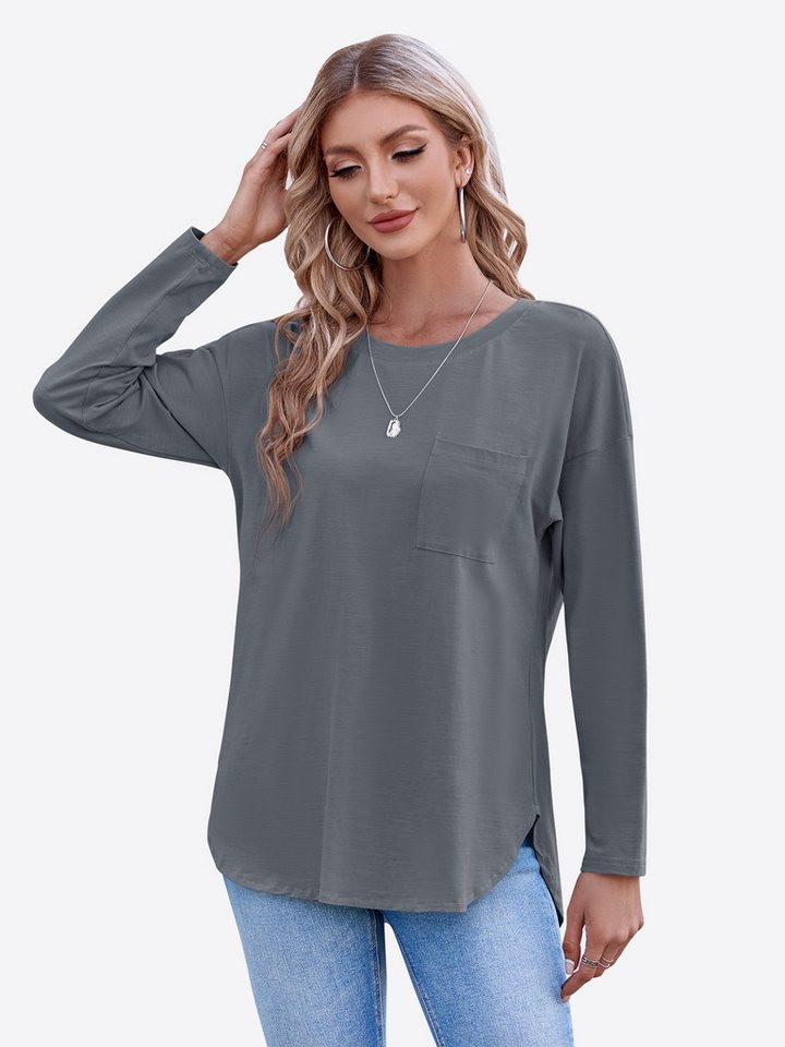 Imily Bela T-Shirt Damen Langärmliges Oversize mit Rundhal (Packung, 1-tlg., 1per-pack) mit Brusttasche von Imily Bela