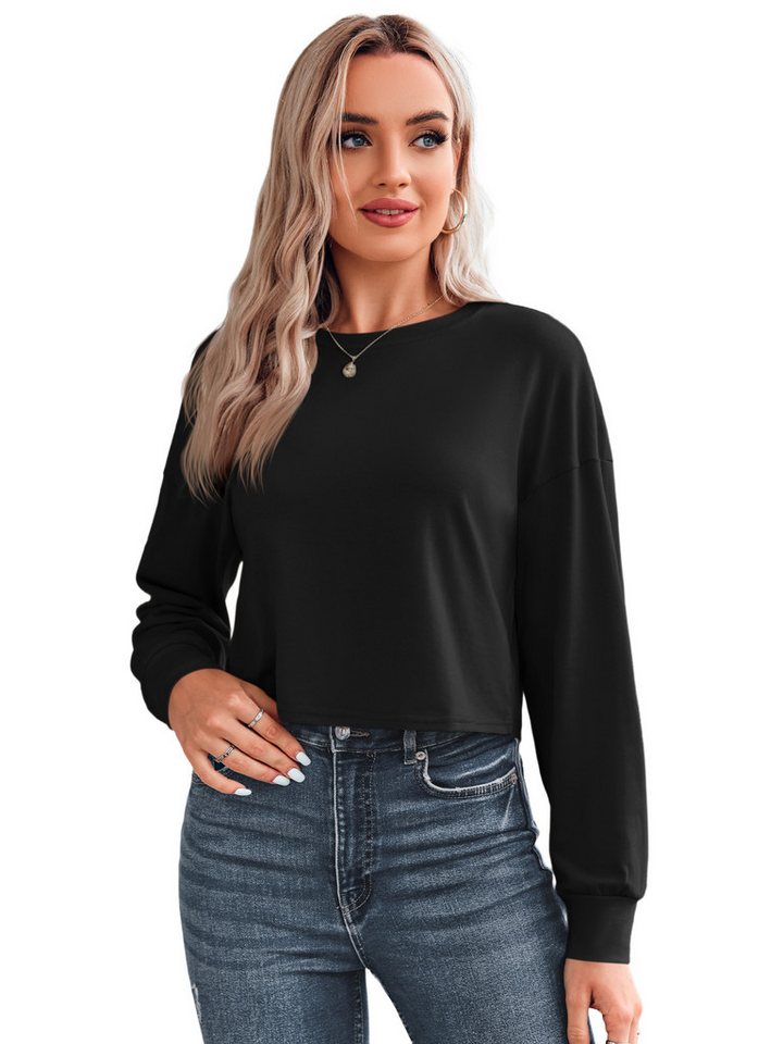 Imily Bela T-Shirt Damen Langärmliges Rundhals Kurzes Hemd (Packung, 1-tlg., 1per-pack) mit Rundhalsausschnitt von Imily Bela