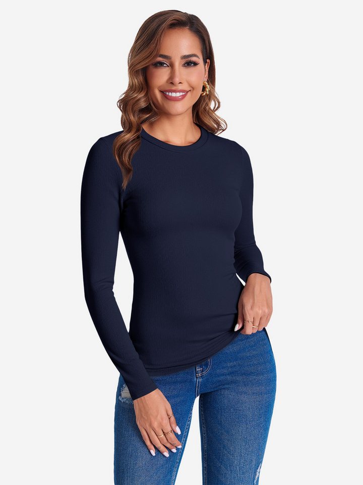 Imily Bela T-Shirt Damen Langärmliges Top mit aus Rippstrick (Packung, 1-tlg., 1per-Pack) mit Rundhalsausschnitt von Imily Bela