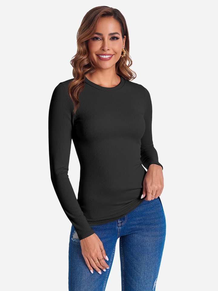Imily Bela T-Shirt Damen Langärmliges Top mit aus Rippstrick (Packung, 1-tlg., 1per-Pack) mit Rundhalsausschnitt von Imily Bela