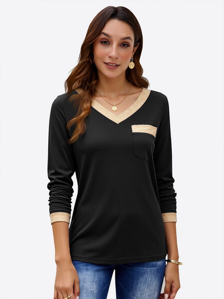 Imily Bela T-Shirt Damen Langarmshirt Tops mit V-Ausschnitt (Packung, 1-tlg., 1per-Pack) Casual von Imily Bela