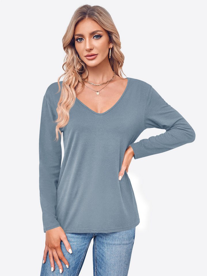 Imily Bela T-Shirt Damen Langarmshirt Tops mit V-Ausschnitt (Packung, 1-tlg., 1per-Pack) Casualmode von Imily Bela