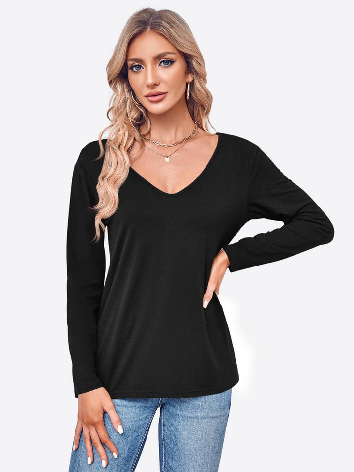 Imily Bela T-Shirt Damen Langarmshirt Tops mit V-Ausschnitt (Packung, 1-tlg., 1per-Pack) Casualmode von Imily Bela