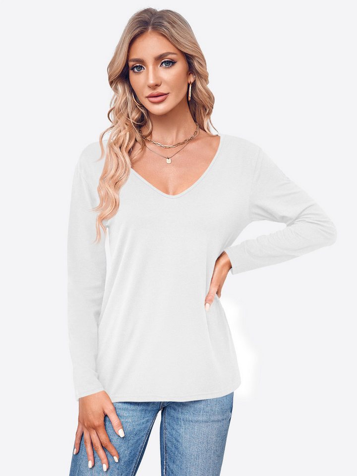 Imily Bela T-Shirt Damen Langarmshirt Tops mit V-Ausschnitt (Packung, 1-tlg., 1per-Pack) Casualmode von Imily Bela