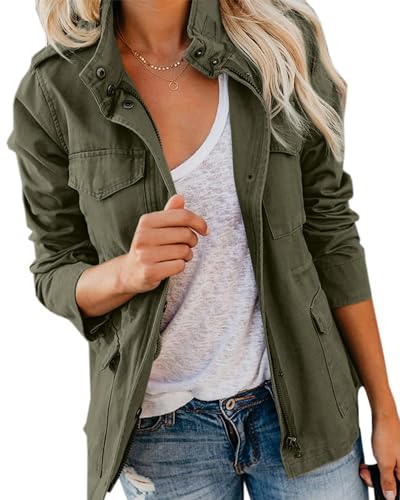 Imily Bela Übergangsjacke Damen Leichte sommerjacke Herbst Stehkragen Jacket Boyfriend Parka Sommerjacke Elegant leichte Jacke Kurzmantel(Grün，L) von Imily Bela