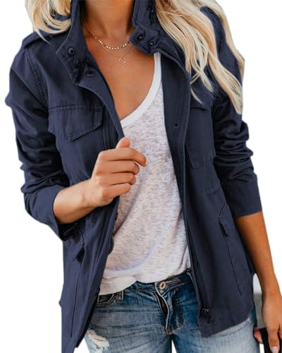Imily Bela Übergangsjacke Damen Leichte sommerjacke Herbst Stehkragen Jacket Boyfriend Parka Sommerjacke Elegant leichte Jacke Kurzmantel(Marineblau，M) von Imily Bela