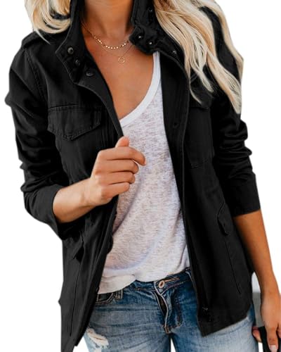 Imily Bela Übergangsjacke Damen Leichte sommerjacke Herbst Stehkragen Jacket Boyfriend Parka Sommerjacke Elegant leichte Jacke Kurzmantel(Schwarz，XXL) von Imily Bela