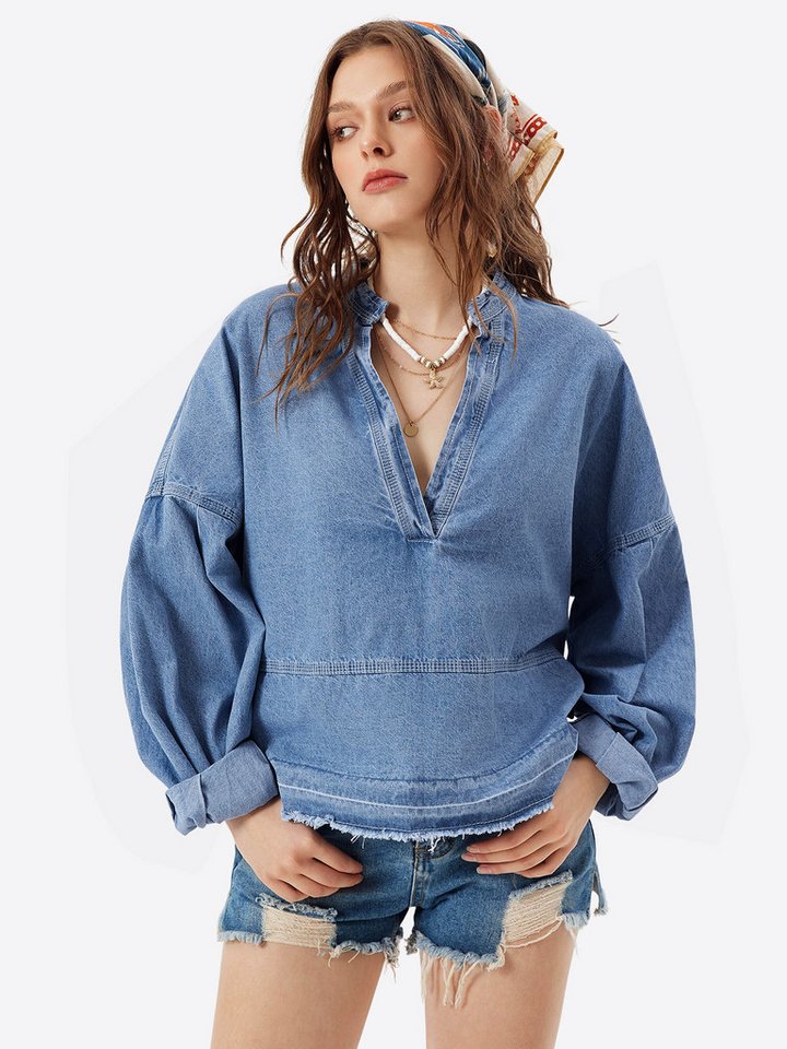 Imily Bela V-Ausschnitt-Pullover Damen Jeanshemden (Packung, 1-tlg., 1per-Pack) Volltonfarbe von Imily Bela