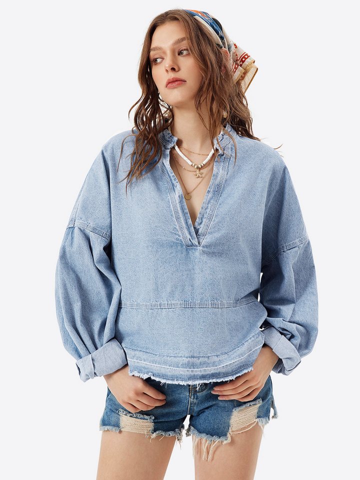 Imily Bela V-Ausschnitt-Pullover Damen Jeanshemden (Packung, 1-tlg., 1per-Pack) Volltonfarbe von Imily Bela