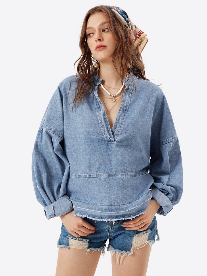 Imily Bela V-Ausschnitt-Pullover Damen Jeanshemden (Packung, 1-tlg., 1per-Pack) Volltonfarbe von Imily Bela