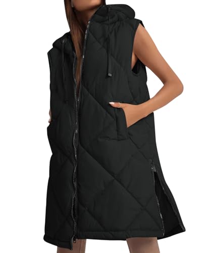 Imily Bela Weste Damen Steppweste Kapuze Vest Leichte Ärmellos Jacke Übergangs Westen Bodywarmer Längere Übergangsjacke Casual Longweste Oberbekleidung(schwarz,L) von Imily Bela
