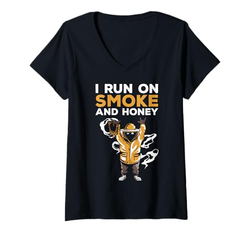 Damen I Run On Smoke And Honey Beekeeper T-Shirt mit V-Ausschnitt Damen I Run On Smoke And Honey Beekeeper T-Shirt mit V-Ausschnitt von Imker Bienen Design Bienenstock Idee