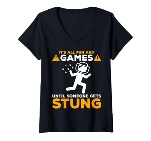 Damen Its All Fun And Games Until Someone Gets Stung Beekeeper T-Shirt mit V-Ausschnitt von Imker Bienen Design Bienenstock Idee