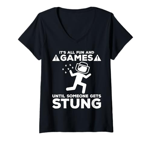 Damen Its All Fun And Games Until Someone Gets Stung Beekeeper T-Shirt mit V-Ausschnitt von Imker Bienen Design Bienenstock Idee