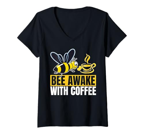 Damen Bee Awake with Coffee Lustiges Imker und Kaffee T-Shirt mit V-Ausschnitt Damen Bee Awake with Coffee Lustiges Imker und Kaffee T-Shirt mit V-Ausschnitt von Imker Kaffee Lustige Sprüche für Bienenfreunde
