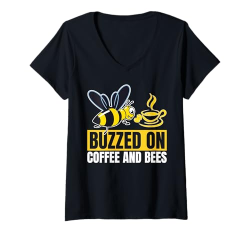 Damen Buzzed on Coffee and Bees Lustiges Imker und Kaffee T-Shirt mit V-Ausschnitt Damen Buzzed on Coffee and Bees Lustiges Imker und Kaffee T-Shirt mit V-Ausschnitt von Imker Kaffee Lustige Sprüche für Bienenfreunde
