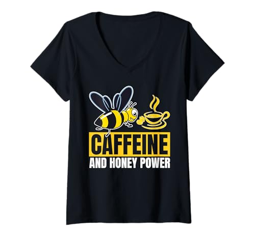 Damen Caffeine and Honey Power Lustiges Imker und Kaffee T-Shirt mit V-Ausschnitt Damen Caffeine and Honey Power Lustiges Imker und Kaffee T-Shirt mit V-Ausschnitt von Imker Kaffee Lustige Sprüche für Bienenfreunde