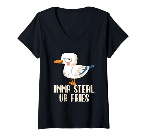 Damen Lustiger Vogelliebhaber Tier Möwe Vogel Imma Steal Ur Fries T-Shirt mit V-Ausschnitt Damen Lustiger Vogelliebhaber Tier Möwe Vogel Imma Steal Ur Fries T-Shirt mit V-Ausschnitt von Imma Steal Ur Fries Funny Gull Bird Gift