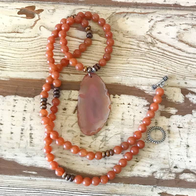 Orange Achat Halskette, Anhänger Scheibe Schmuck Orange Achat Halskette, Anhänger Scheibe Schmuck von Immeasurablymore2