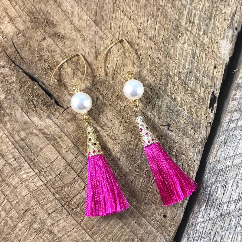 Rosa Quastenohrringe, Quaste Und Perle Ohrringe, Quastenohrringe von Immeasurablymore2