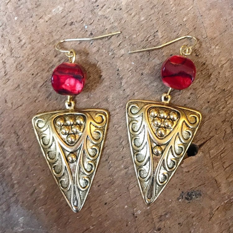 Rote Und Goldene Dreieck Ohrringe, Gold Rot Rote Ohrringe Rote Und Goldene Dreieck Ohrringe, Gold Rot Rote Ohrringe von Immeasurablymore2