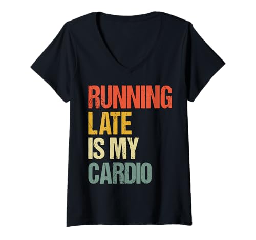 Damen Running Late is My Cardio T-Shirt mit V-Ausschnitt von Immer Zu Spät Aufschieben Zeitmanagement