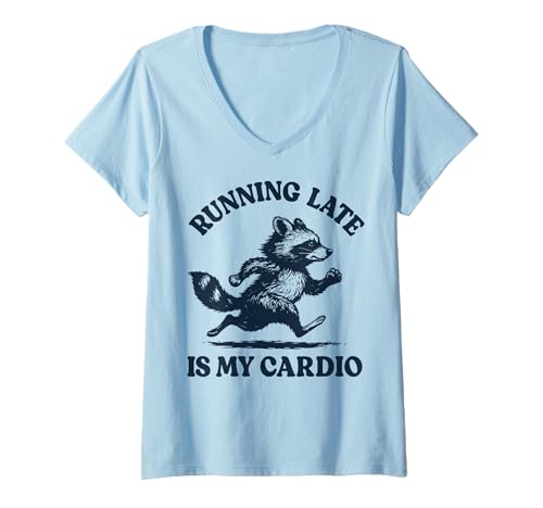Damen Running Late is My Cardio T-Shirt mit V-Ausschnitt von Immer Zu Spät Aufschieben Zeitmanagement