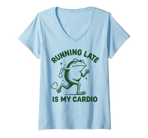 Damen Running Late is My Cardio T-Shirt mit V-Ausschnitt Damen Running Late is My Cardio T-Shirt mit V-Ausschnitt von Immer Zu Spät Aufschieben Zeitmanagement