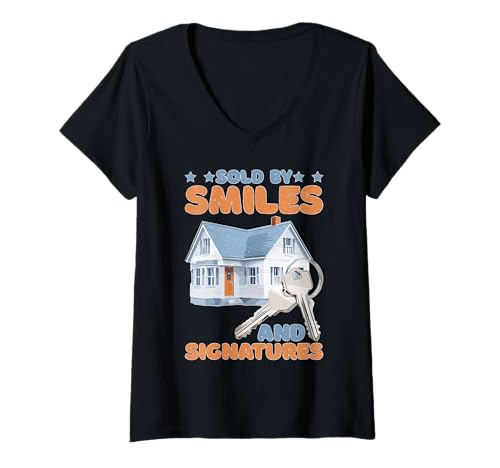 Damen Sold by Smiles and Signatures Immobilienmakler tätig T-Shirt mit V-Ausschnitt Damen Sold by Smiles and Signatures Immobilienmakler tätig T-Shirt mit V-Ausschnitt von Immobilienmakler Humor