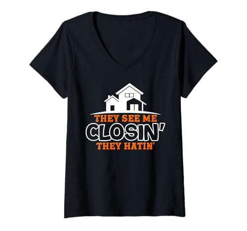 Damen Deals Abschließen Mit Stil Lustiger Immobilienwitz T-Shirt mit V-Ausschnitt Damen Deals Abschließen Mit Stil Lustiger Immobilienwitz T-Shirt mit V-Ausschnitt von Immobilienprofis Und Deal-Macher
