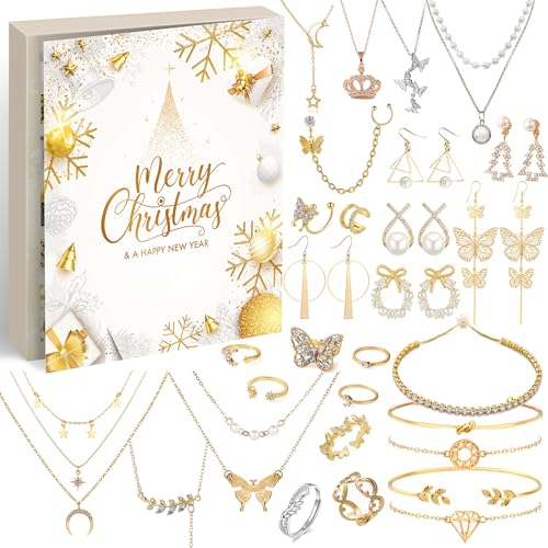 ImnBest Adventskalender Schmuck 2025 Weihnachtskalender Frauen Mädchen,24 Überraschungen Armband Halskette Ohrringe, Damen Schmuck Set, Weihnachtsgeschenke für Frauen Mädchen Teenager Kinder ImnBest Adventskalender Schmuck 2025 Weihnachtskalender Frauen Mädchen,24 Überraschungen Armband Halskette Ohrringe, Damen Schmuck Set, Weihnachtsgeschenke für Frauen Mädchen Teenager Kinder von ImnBest